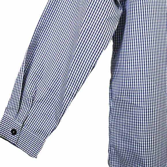 Amazing Gracila Blue & White Gingham Collared Long Sleeve Blouse Size M NWT - Picture 10 of 12